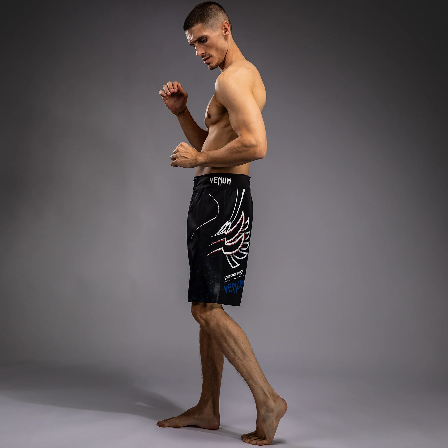 Venum x TEKKEN 8 - Jin Kazama Fight Shorts - Blue/Black/White - Image 3