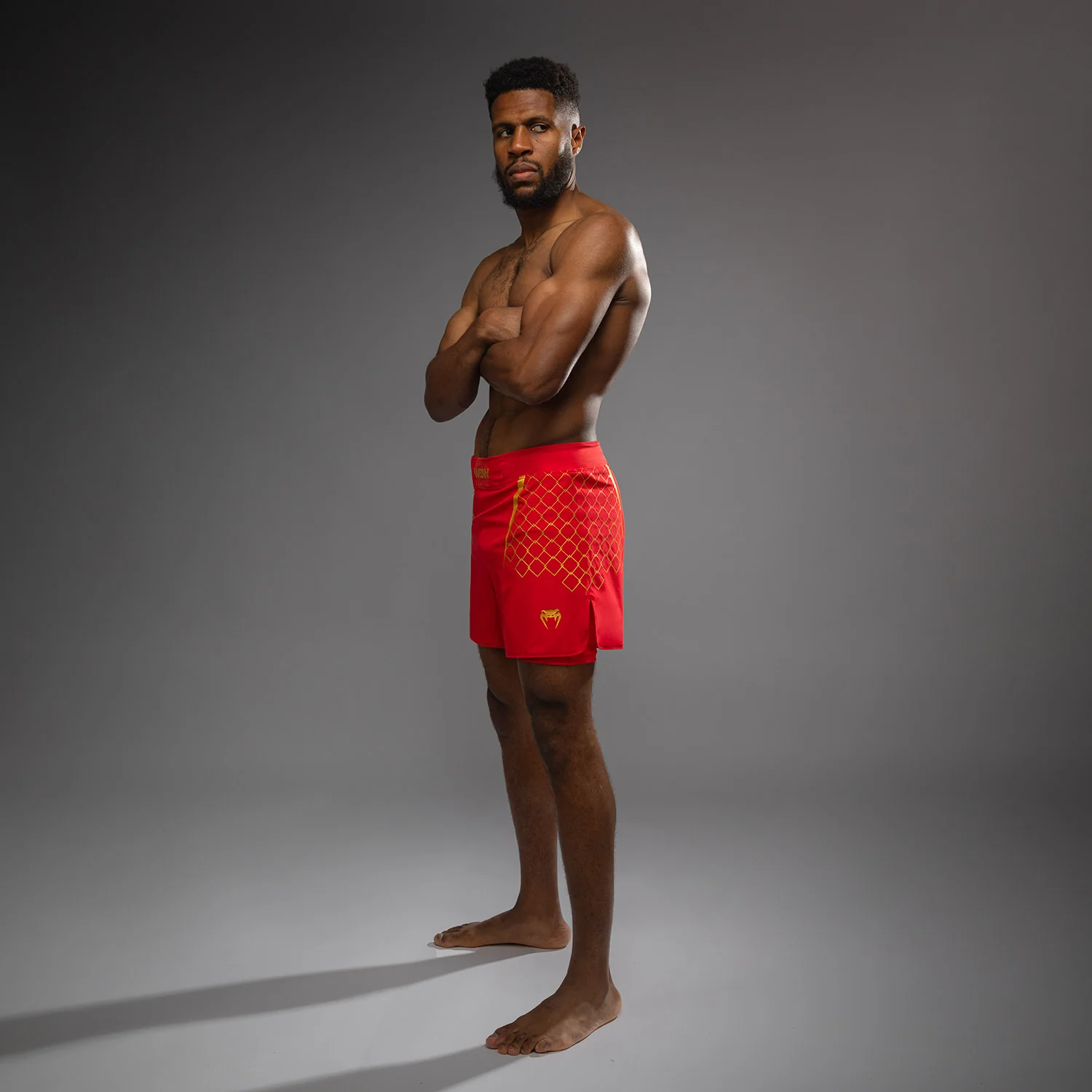 Venum x WOW FC Men’s Fight Shorts - Fury Red/ Gold - Image 2