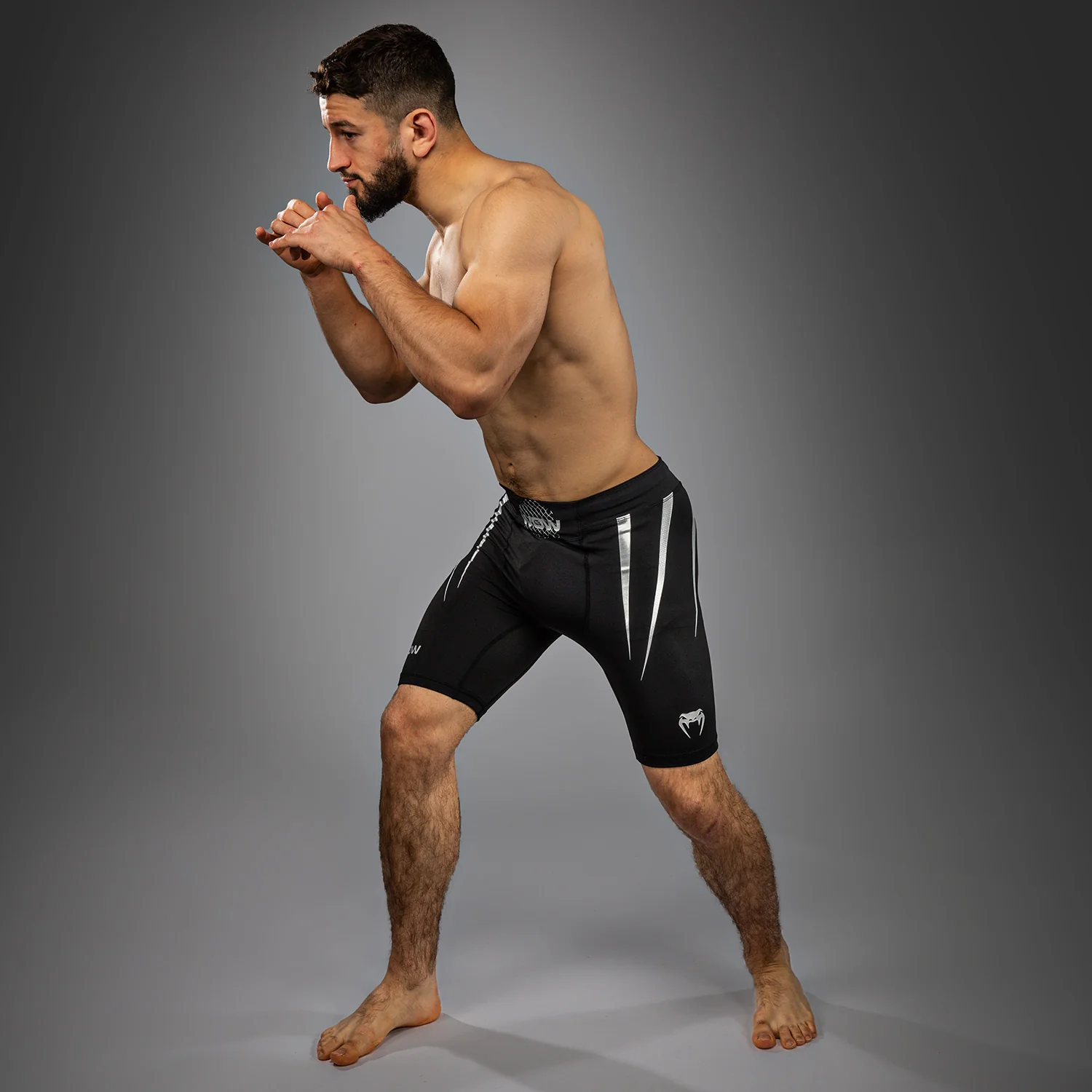 Venum x WOW FC Men’s Vale Tudo Shorts - Black/ Silver Grey - Image 2
