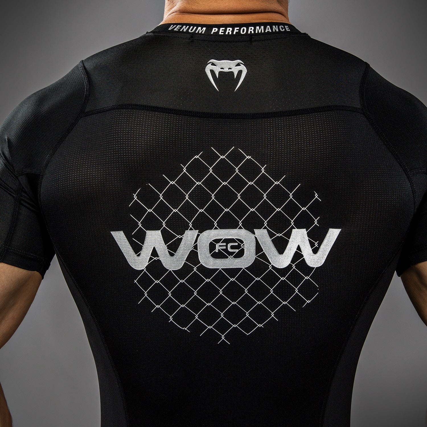 Venum x WOW FC Short Sleeve Rashguard - Black/ Silver Grey - Image 6