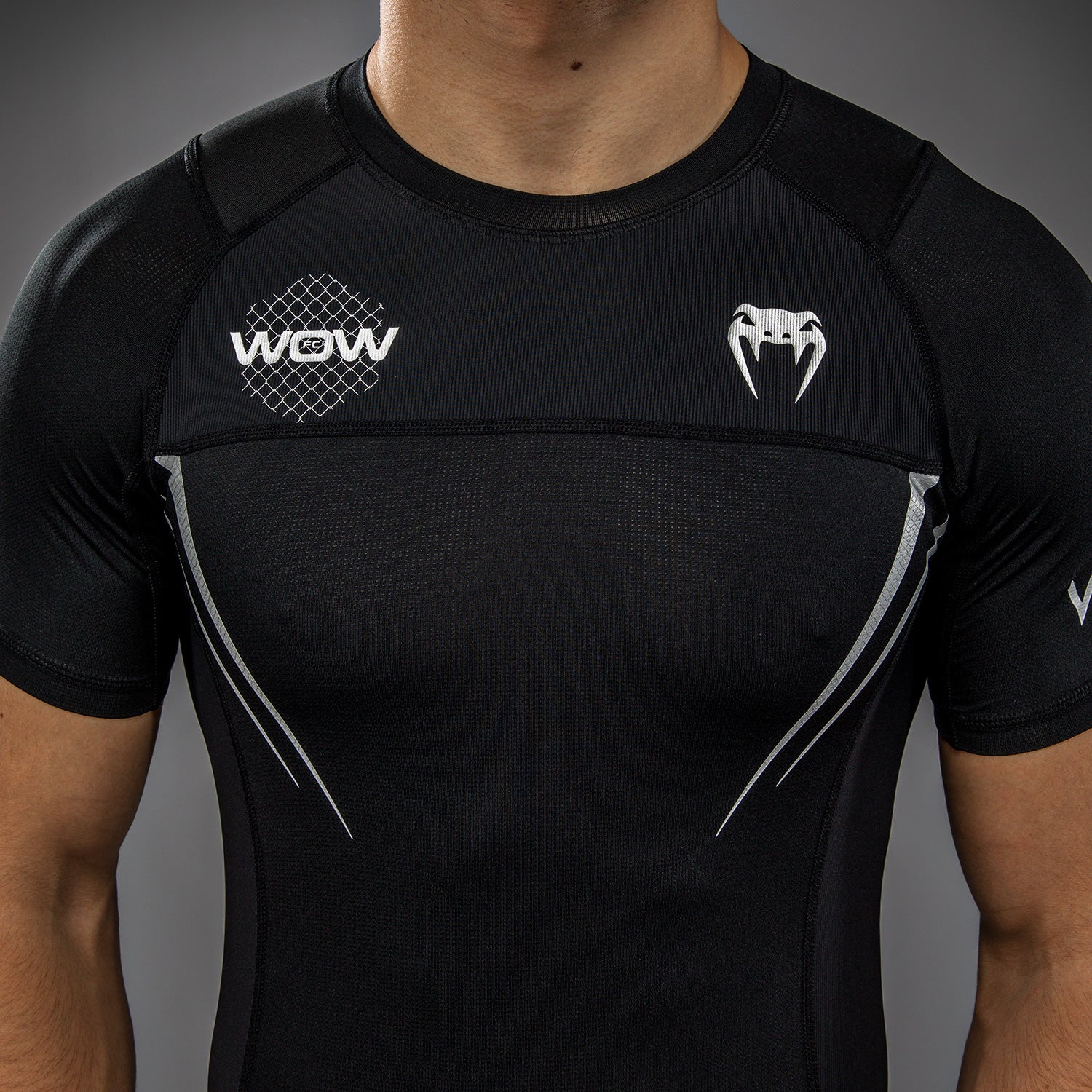 Venum x WOW FC Short Sleeve Rashguard - Black/ Silver Grey - Image 7