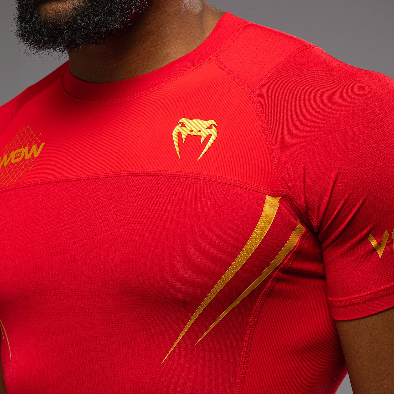 Venum x WOW FC Short Sleeve Rashguard - Fury Red/ Gold - Image 10