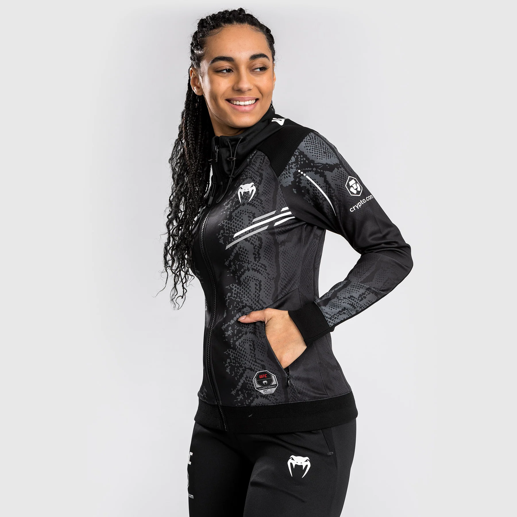 UFC Adrenaline by Venum Personalized Authentic Fight Night  Women's Walkout Hoodie - Black - Image 3