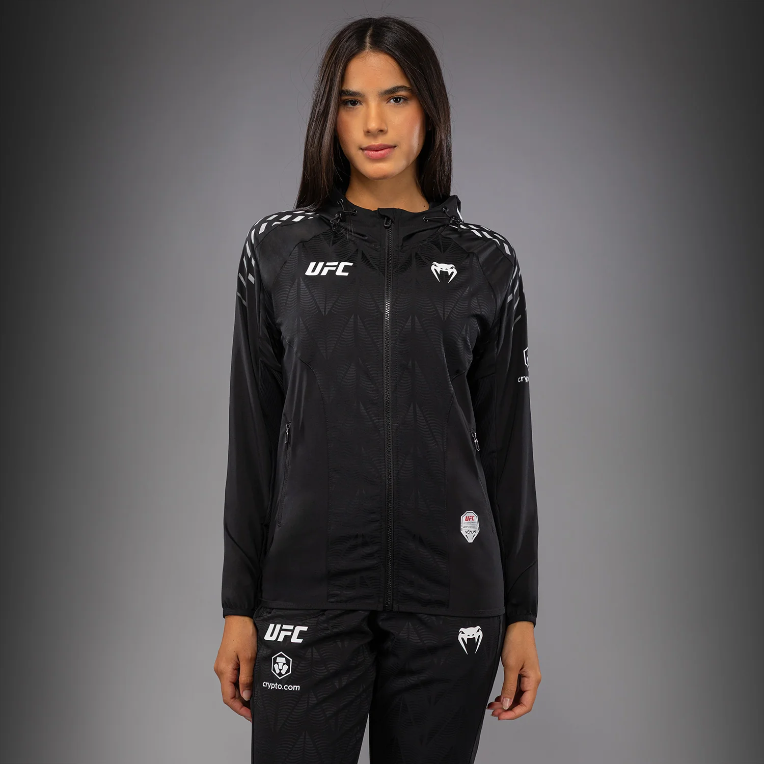 Women's UFC Zenith by Venum Black Authentic Fight Night Walkout Hoodie Personalized - Image 2